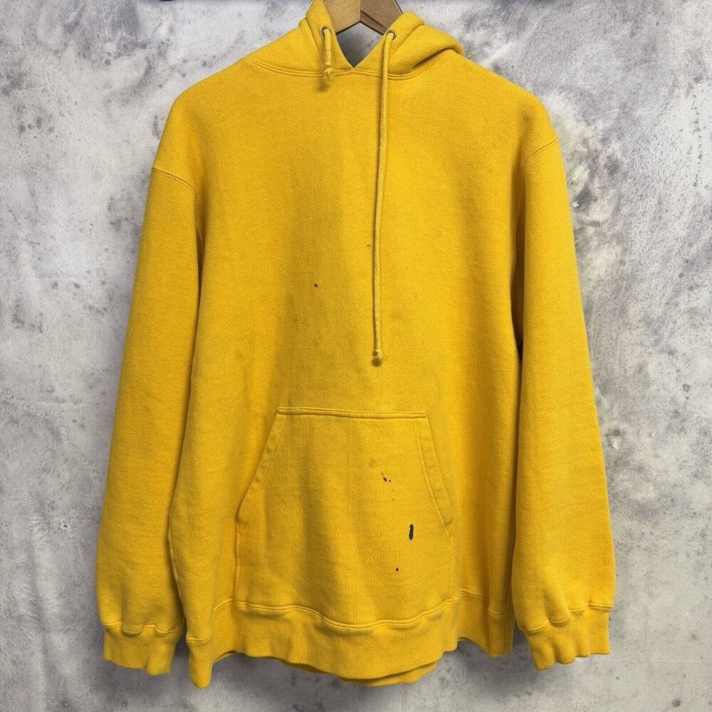 Stussy Blank Hoodie Mens Large Yellow Y2K Skate Sweatshirt Baggy USA